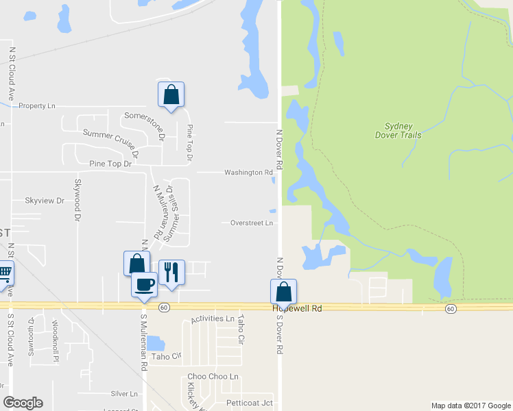 map of restaurants, bars, coffee shops, grocery stores, and more near 326 North Dover Road in Dover