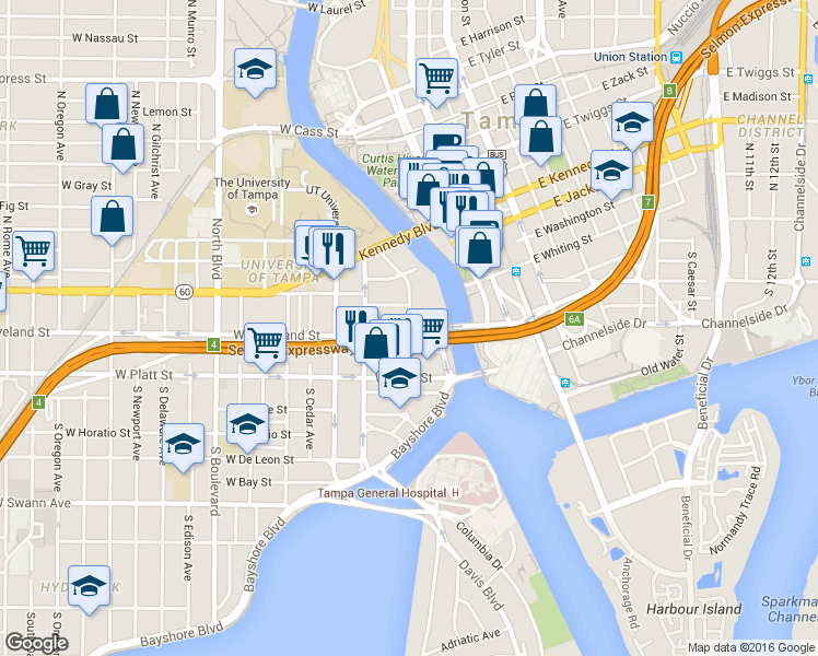 map of restaurants, bars, coffee shops, grocery stores, and more near in Tampa