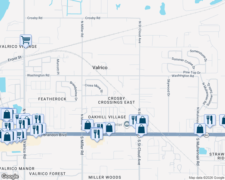 map of restaurants, bars, coffee shops, grocery stores, and more near 462 Westchester Hills Lane in Valrico