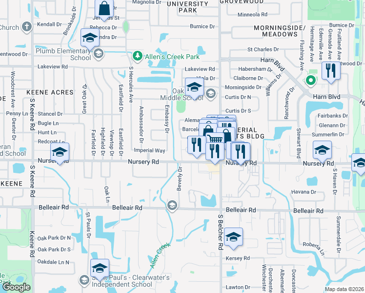 map of restaurants, bars, coffee shops, grocery stores, and more near 20 Catalina Drive in Clearwater