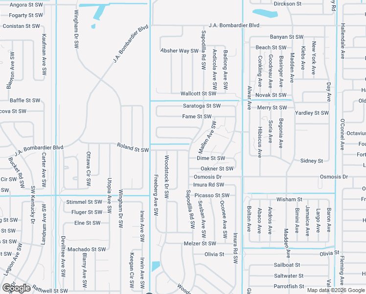 map of restaurants, bars, coffee shops, grocery stores, and more near 1115 Roland Street Southwest in Palm Bay