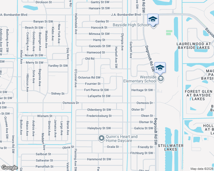 map of restaurants, bars, coffee shops, grocery stores, and more near 478 Fournier Street in Palm Bay