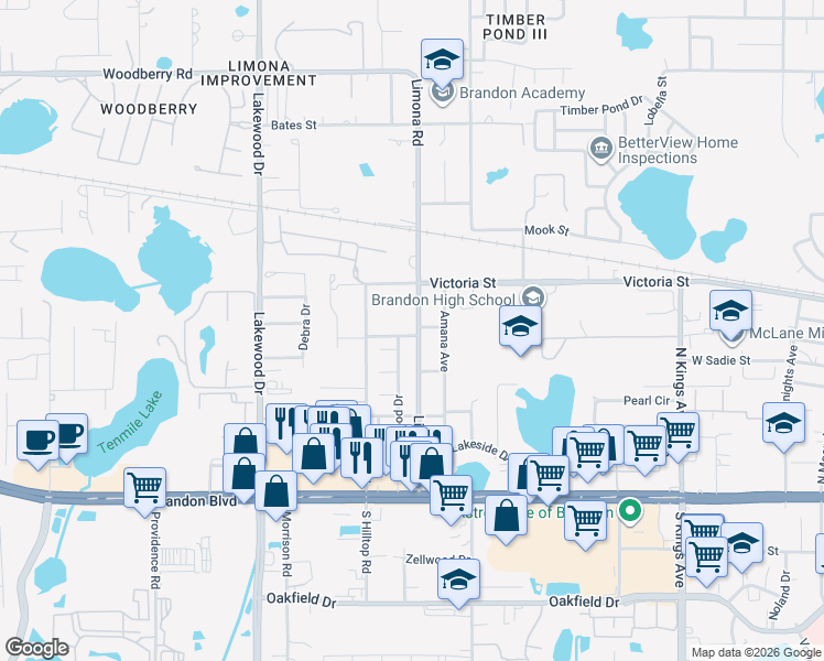 map of restaurants, bars, coffee shops, grocery stores, and more near 1402 Rowell Street in Brandon