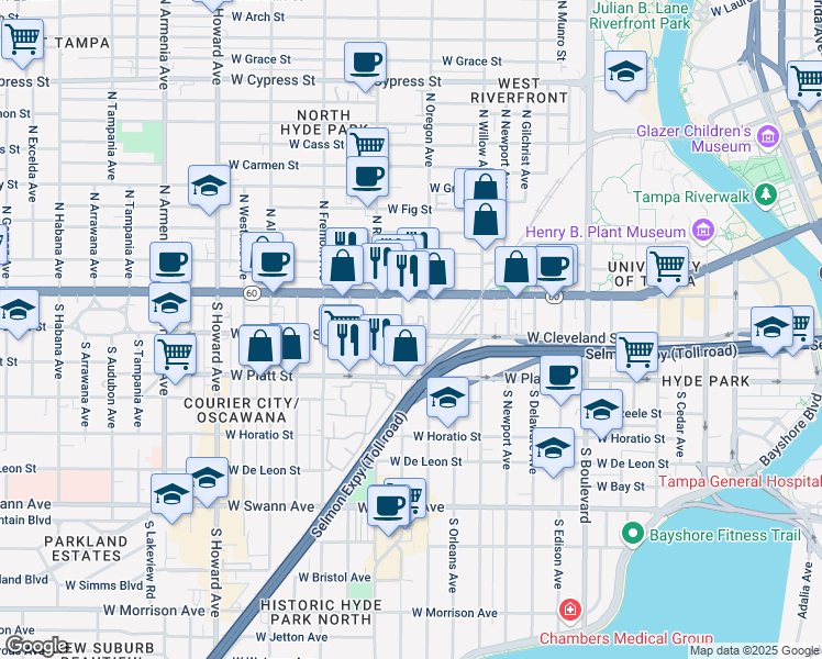 map of restaurants, bars, coffee shops, grocery stores, and more near 119 South Dakota Avenue in Tampa