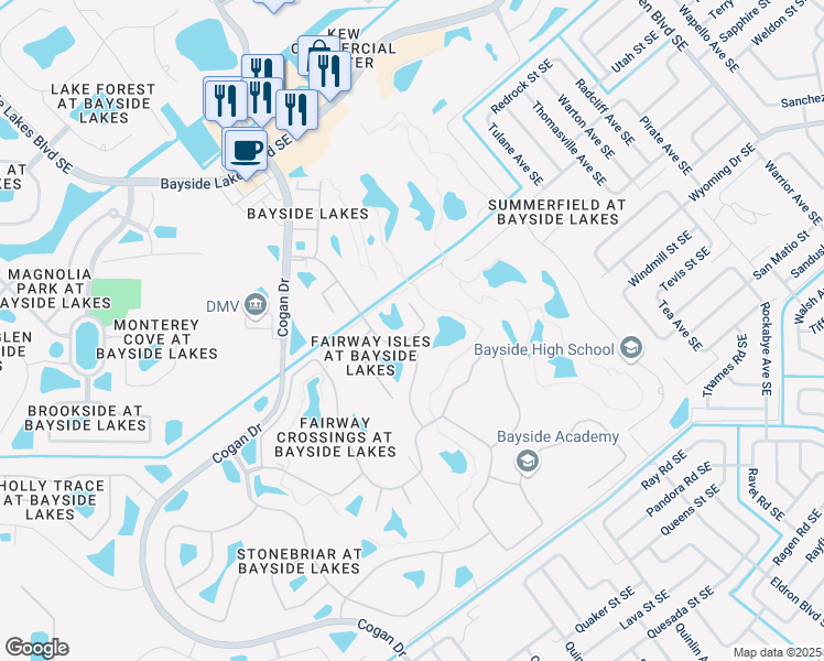 map of restaurants, bars, coffee shops, grocery stores, and more near 797 Morning Cove Circle Southeast in Palm Bay