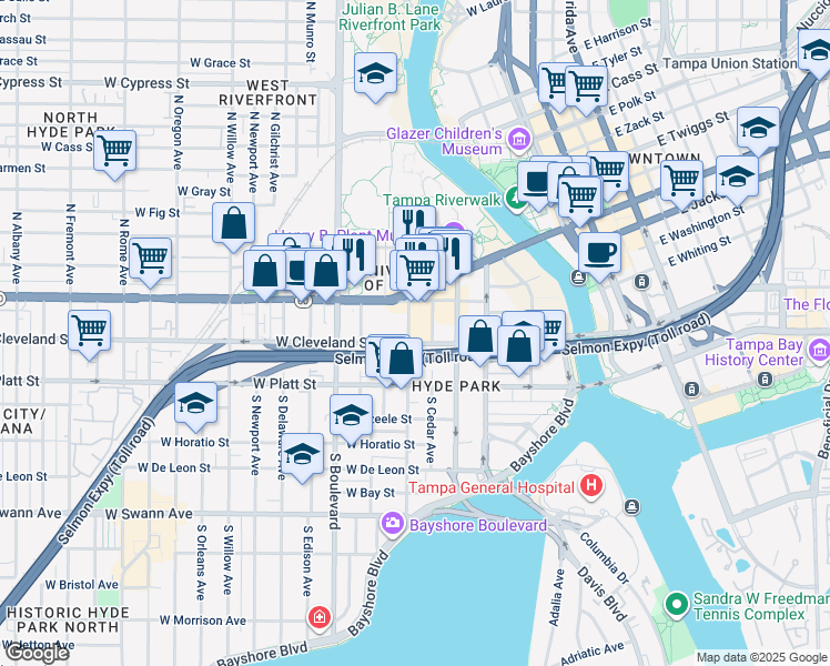 map of restaurants, bars, coffee shops, grocery stores, and more near 116 South Magnolia Avenue in Tampa