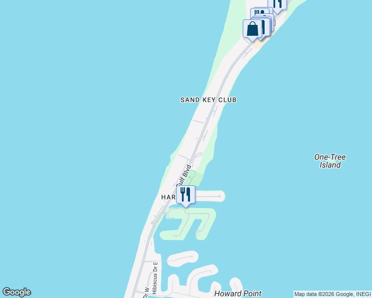 map of restaurants, bars, coffee shops, grocery stores, and more near 1480 Gulf Boulevard in Clearwater