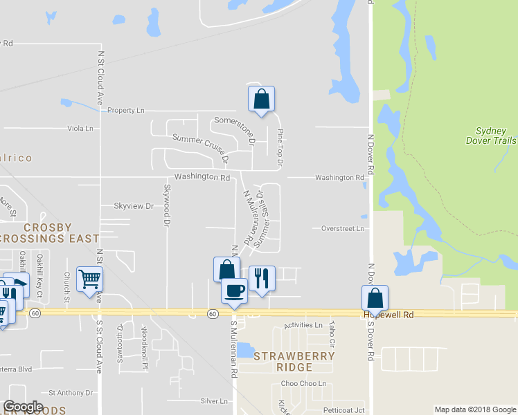 map of restaurants, bars, coffee shops, grocery stores, and more near 342 Summer Sails Drive in Valrico