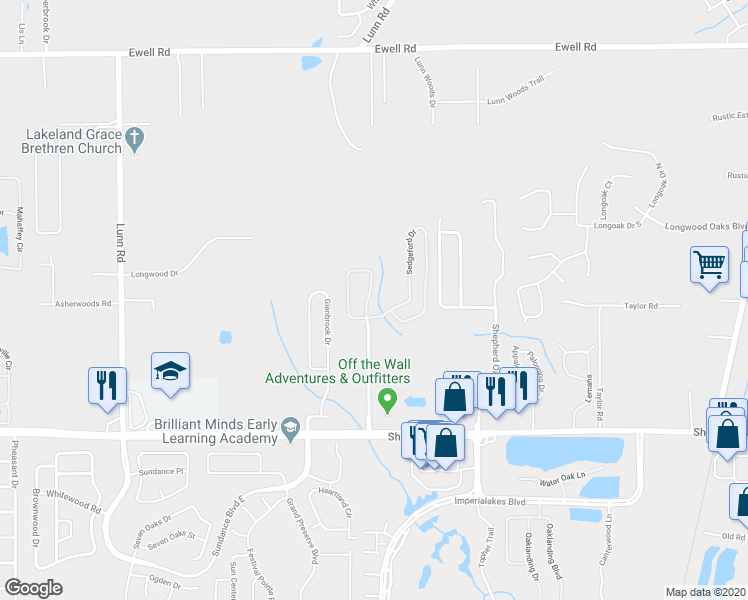 map of restaurants, bars, coffee shops, grocery stores, and more near 6321 Torrington Circle in Lakeland