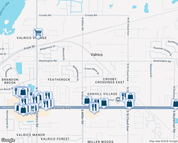 map of restaurants, bars, coffee shops, grocery stores, and more near 312 Taxter Run Lane in Valrico