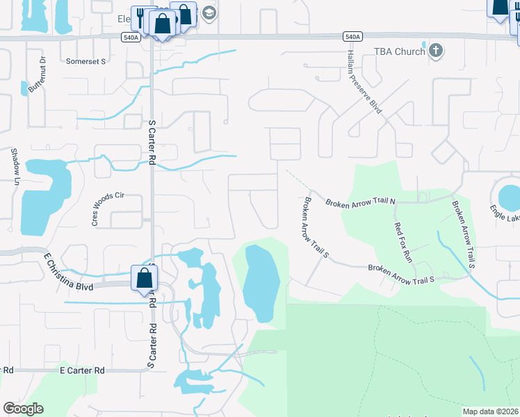 map of restaurants, bars, coffee shops, grocery stores, and more near 6575 Eagle Ridge Way in Lakeland