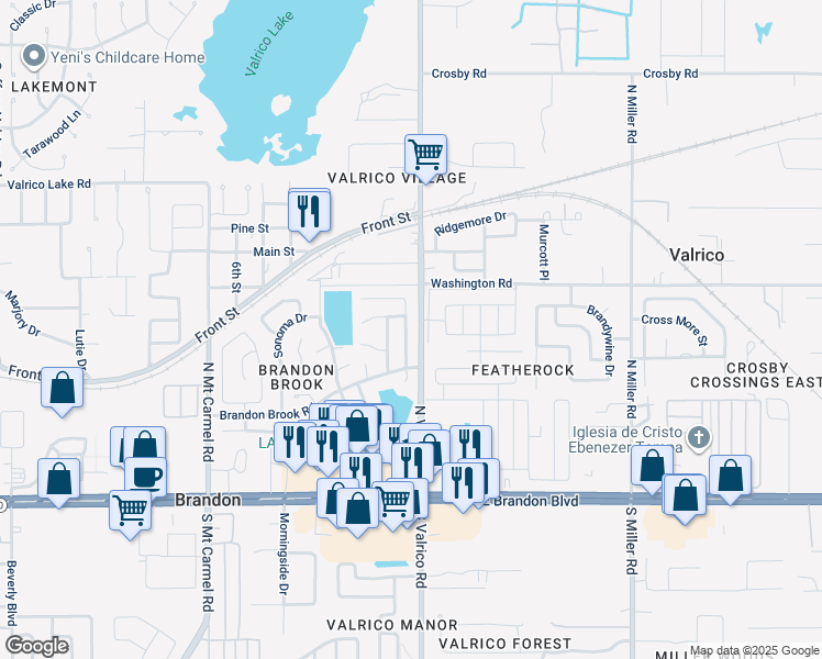 map of restaurants, bars, coffee shops, grocery stores, and more near 319 Benson Street in Valrico