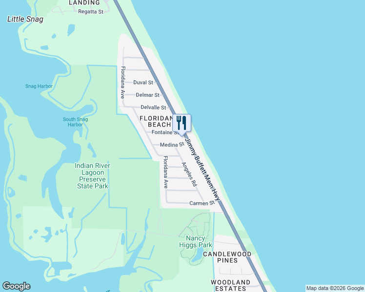map of restaurants, bars, coffee shops, grocery stores, and more near 103 Medina St in Melbourne Beach
