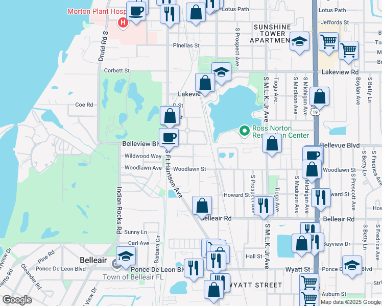 map of restaurants, bars, coffee shops, grocery stores, and more near 531 Wildwood Way in Clearwater