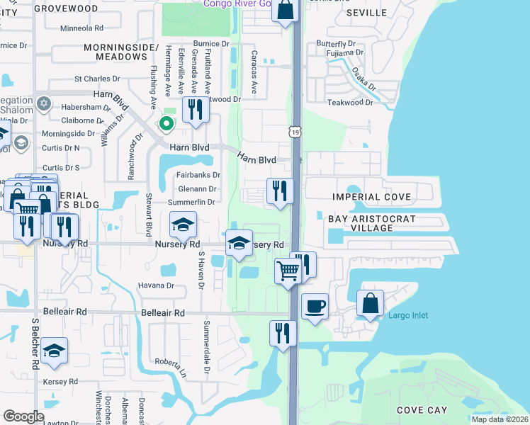 map of restaurants, bars, coffee shops, grocery stores, and more near 18860 U.S. 19 in Clearwater