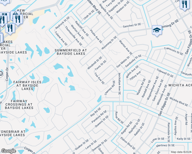 map of restaurants, bars, coffee shops, grocery stores, and more near 2179 Trillo Road Southeast in Palm Bay