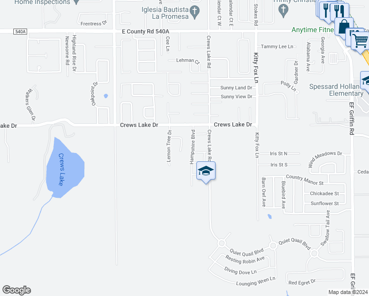 map of restaurants, bars, coffee shops, grocery stores, and more near 3966 Lime Tree Lane in Lakeland