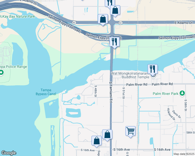 map of restaurants, bars, coffee shops, grocery stores, and more near 4879 Tuscan Loon Drive in Tampa