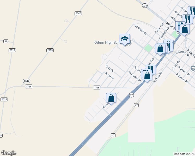 map of restaurants, bars, coffee shops, grocery stores, and more near 105 Flournoy Street in Odem