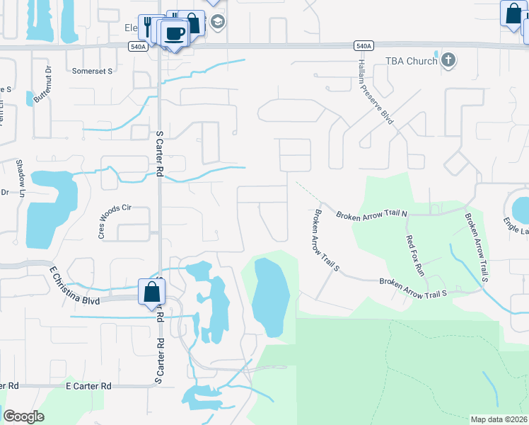 map of restaurants, bars, coffee shops, grocery stores, and more near 6575 Eagle Ridge Way in Lakeland