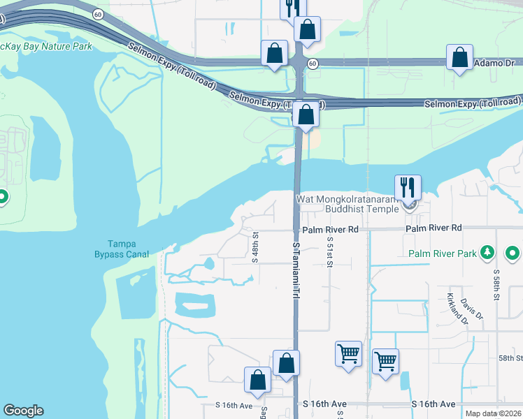 map of restaurants, bars, coffee shops, grocery stores, and more near 545 Vincinda Crest Way in Tampa