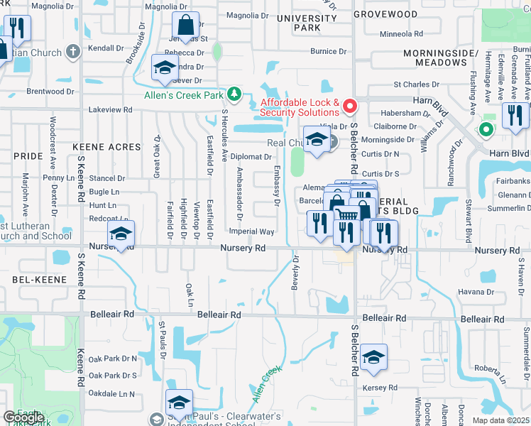 map of restaurants, bars, coffee shops, grocery stores, and more near 2063 Attache Court in Clearwater