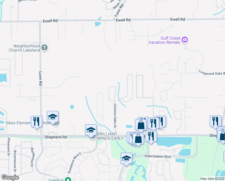 map of restaurants, bars, coffee shops, grocery stores, and more near 6316 Torrington Circle in Lakeland
