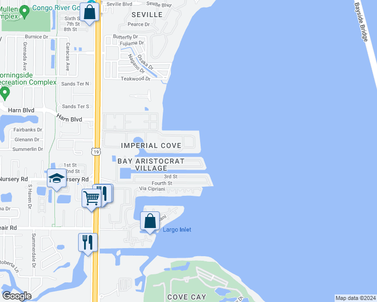 map of restaurants, bars, coffee shops, grocery stores, and more near 168 First Street in Clearwater