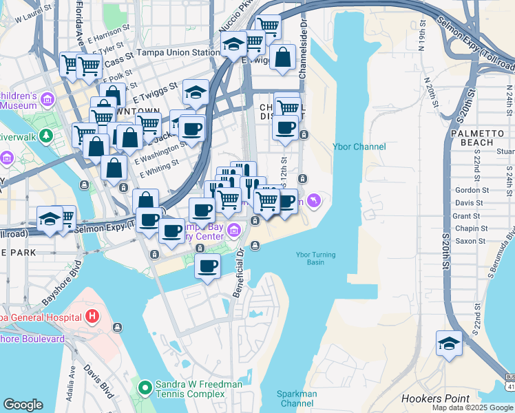 map of restaurants, bars, coffee shops, grocery stores, and more near 449 South 12th Street in Tampa