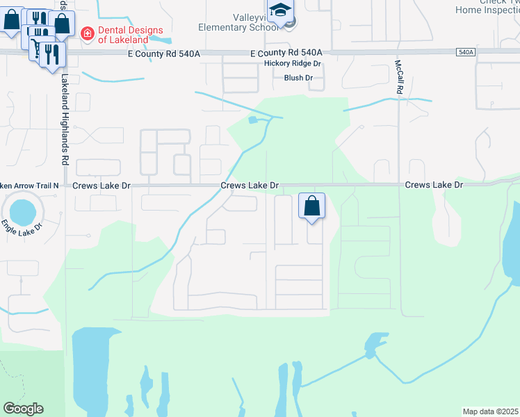 map of restaurants, bars, coffee shops, grocery stores, and more near 2748 Highlands Creek Drive in Lakeland