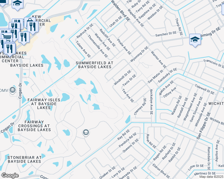 map of restaurants, bars, coffee shops, grocery stores, and more near 911 Windmill Street Southeast in Palm Bay