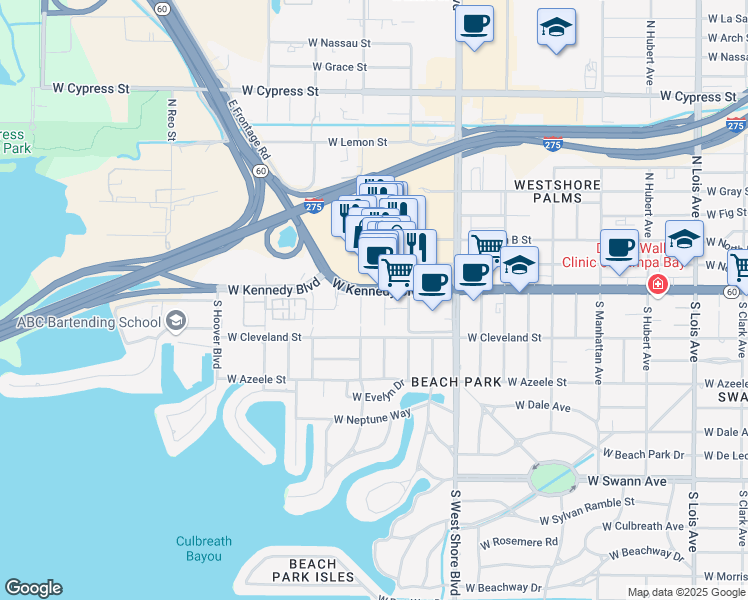 map of restaurants, bars, coffee shops, grocery stores, and more near in 