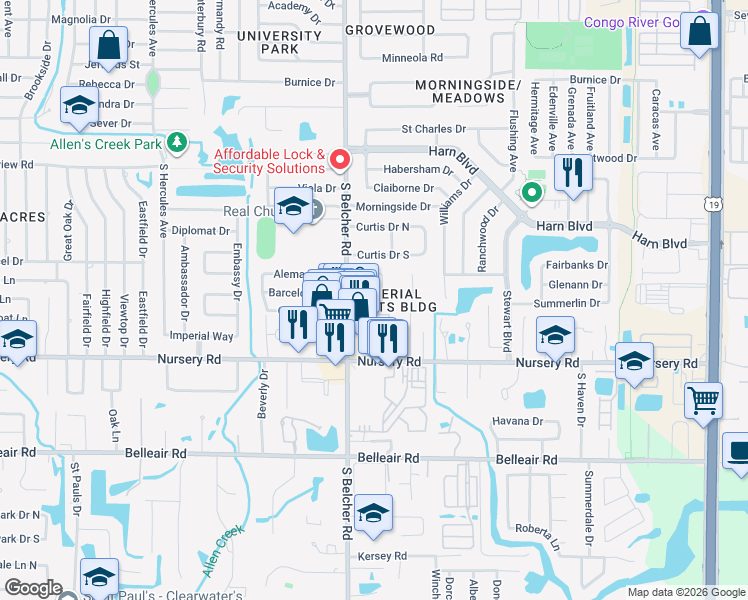 map of restaurants, bars, coffee shops, grocery stores, and more near in Clearwater