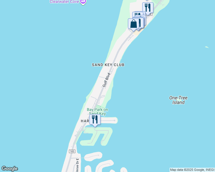 map of restaurants, bars, coffee shops, grocery stores, and more near 1451 Gulf Boulevard in Clearwater