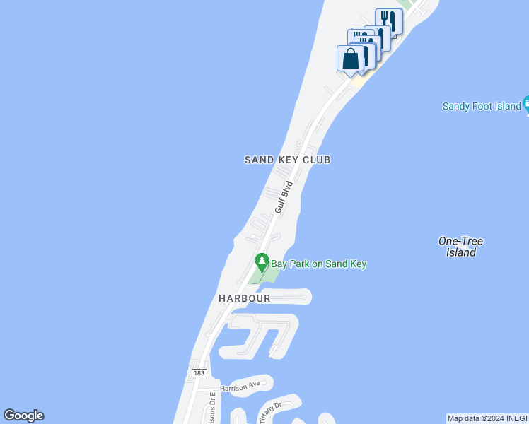 map of restaurants, bars, coffee shops, grocery stores, and more near 1460 Gulf Boulevard in Clearwater