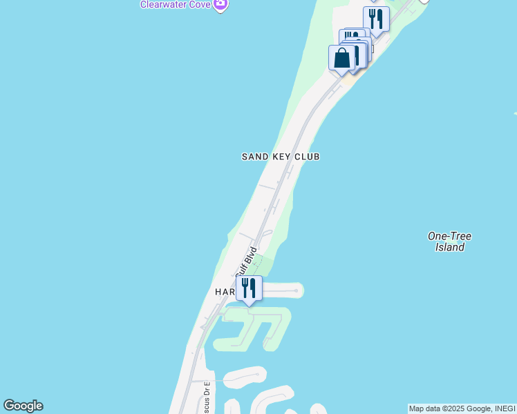 map of restaurants, bars, coffee shops, grocery stores, and more near 1460 Gulf Boulevard in Clearwater