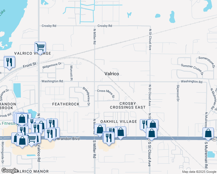 map of restaurants, bars, coffee shops, grocery stores, and more near 436 Westchester Hills Lane in Valrico