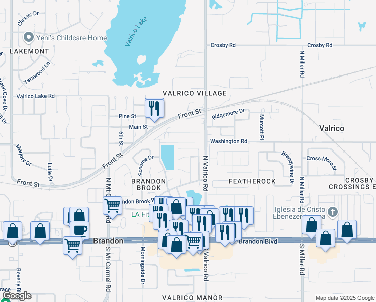 map of restaurants, bars, coffee shops, grocery stores, and more near 422 Benson Street in Valrico