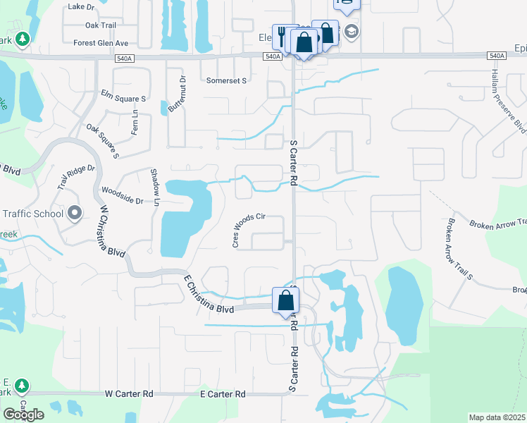 map of restaurants, bars, coffee shops, grocery stores, and more near 925 Ashton Oaks Circle in Lakeland