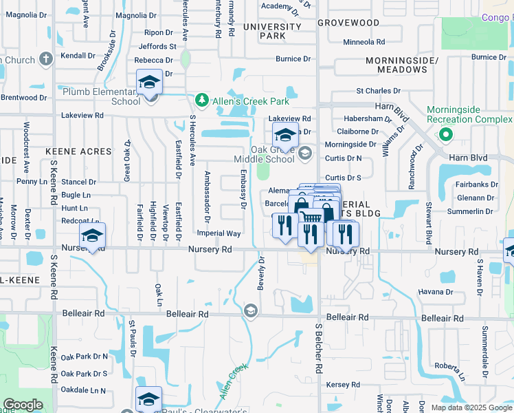 map of restaurants, bars, coffee shops, grocery stores, and more near 1432 Poinciana Drive in Clearwater