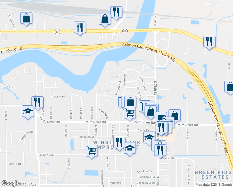 map of restaurants, bars, coffee shops, grocery stores, and more near 7098 Marine Drive in Tampa