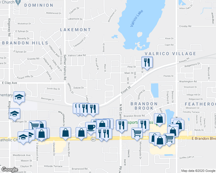 map of restaurants, bars, coffee shops, grocery stores, and more near 440 Dunaway Drive in Valrico