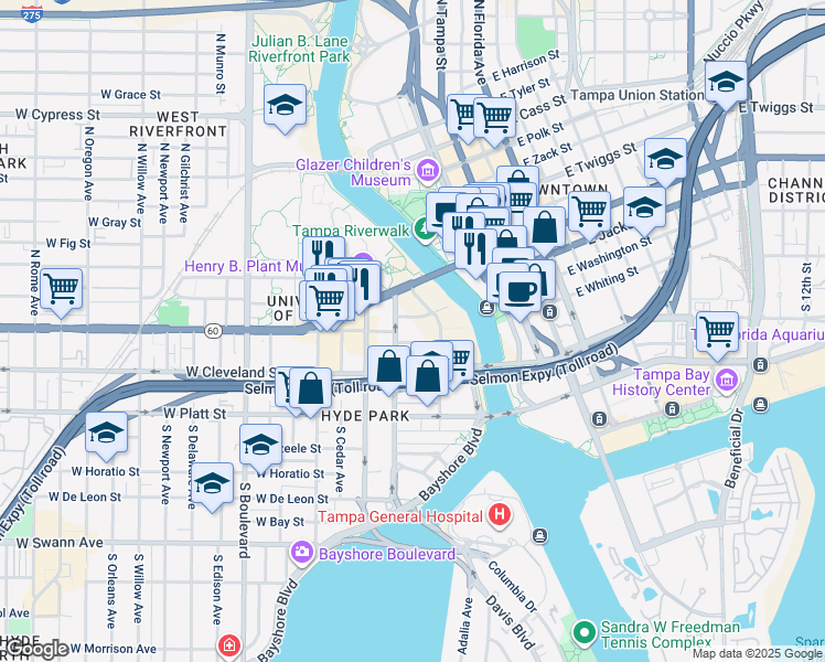 map of restaurants, bars, coffee shops, grocery stores, and more near 8136 Keller Street in Tampa