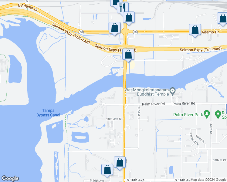 map of restaurants, bars, coffee shops, grocery stores, and more near 507 Vincinda Crest Way in Tampa