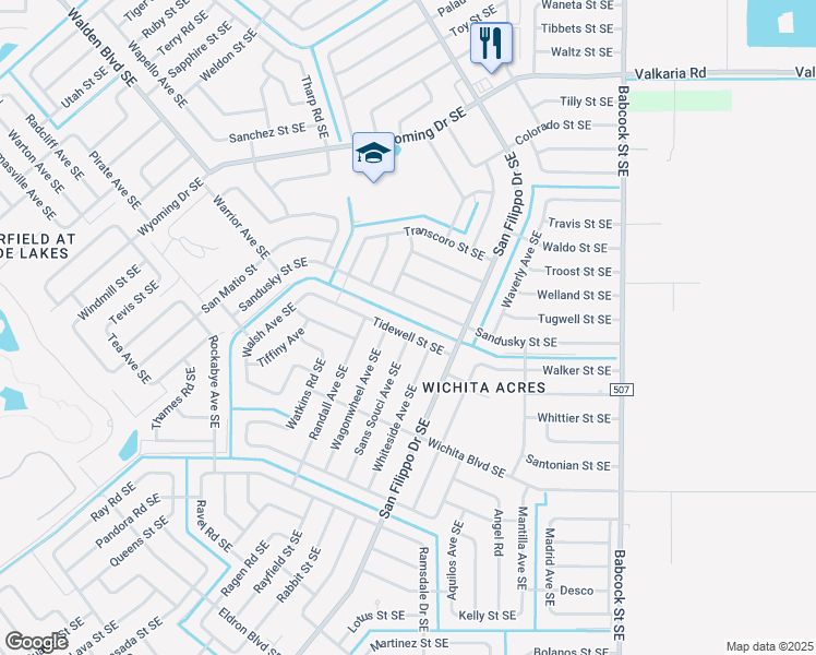 map of restaurants, bars, coffee shops, grocery stores, and more near 1413 Tidewell Street Southeast in Palm Bay