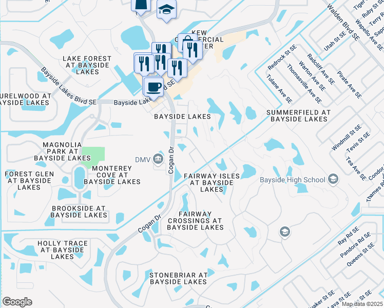 map of restaurants, bars, coffee shops, grocery stores, and more near 2010 12 Oaks Drive Southeast in Palm Bay