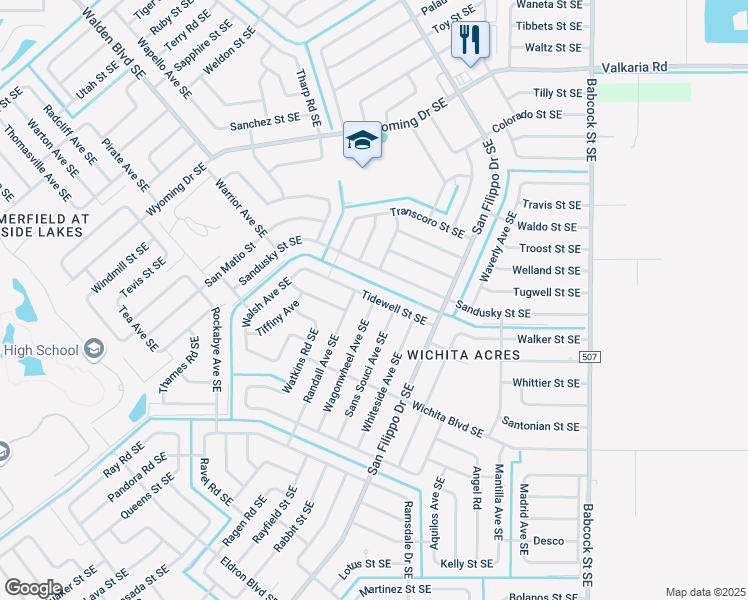 map of restaurants, bars, coffee shops, grocery stores, and more near 1402 Tidewell Street Southeast in Palm Bay