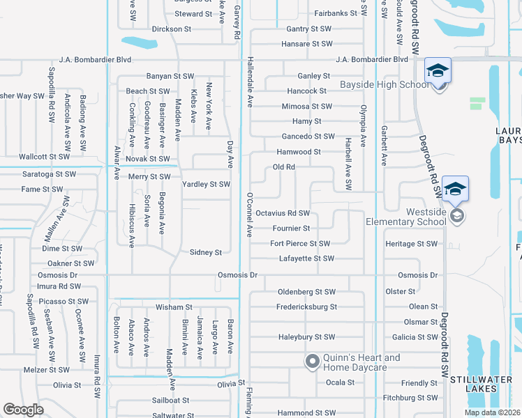 map of restaurants, bars, coffee shops, grocery stores, and more near 2235 Gascon Road Southwest in Palm Bay