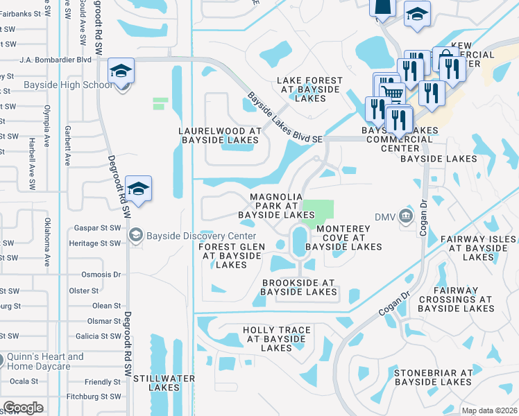 map of restaurants, bars, coffee shops, grocery stores, and more near 211 Ridgemont Circle Southeast in Palm Bay
