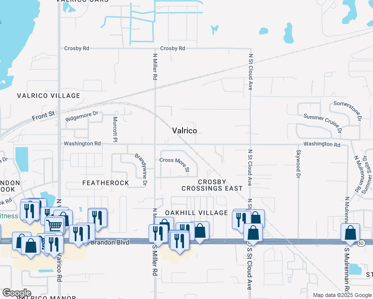 map of restaurants, bars, coffee shops, grocery stores, and more near 438 Westchester Hills Lane in Valrico